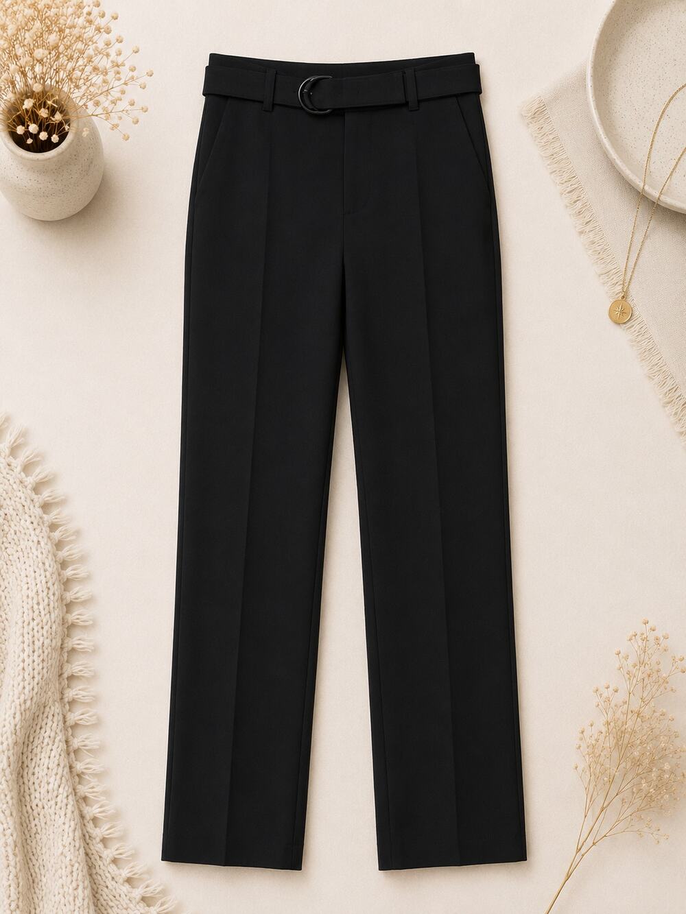Club Monaco Women's Belted Cropped Ankle Pants Black Wool Blend Minimalist SZ 2